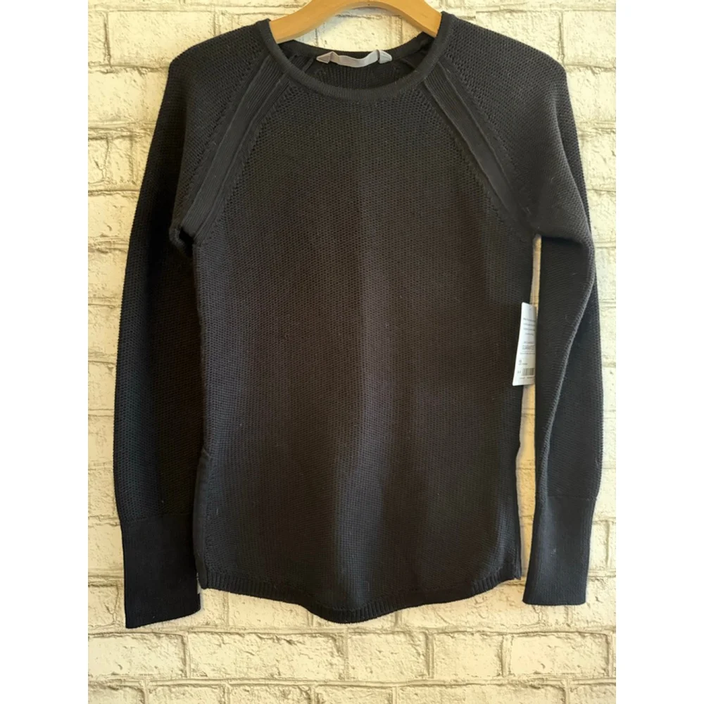 NWT Athleta Varsity Sweater Side Zip Cotton Blend Black size XS